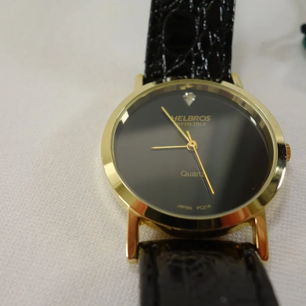 Vintage 80s Helbros‎ Invincible Diamond Quartz Mens Watch New Battery